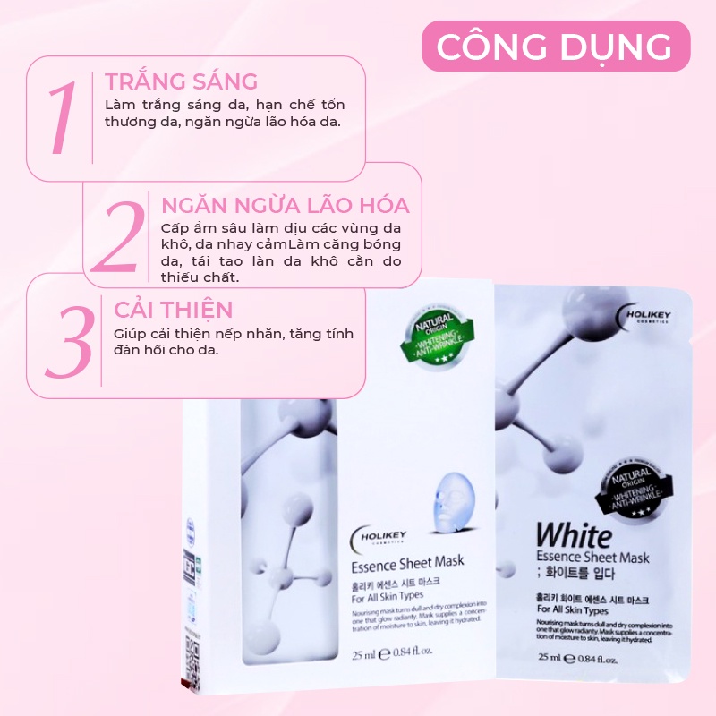 Mặt nạ giấy dưỡng da HOLIKEY Hàn Quốc White giúp làm trắng da / cung cấp khoáng chất và làm mềm mịn da lẻ miếng 25ml