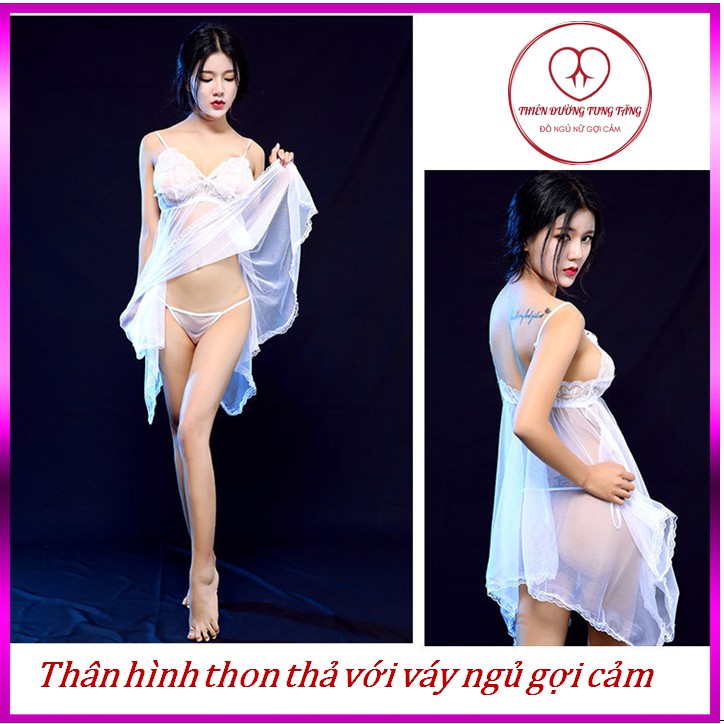 Đồ ngủ sexy Váy ngủ sexy 2 dây ren mỏng màu trắng s07 | BigBuy360 - bigbuy360.vn