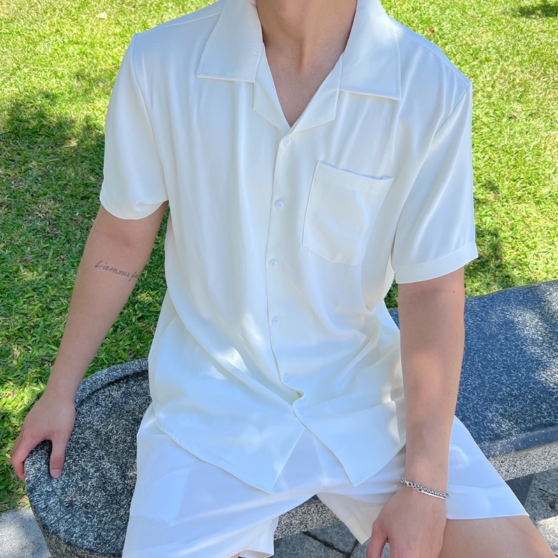 Set sơmi trắng Blanc + quần short trắng Blaziee