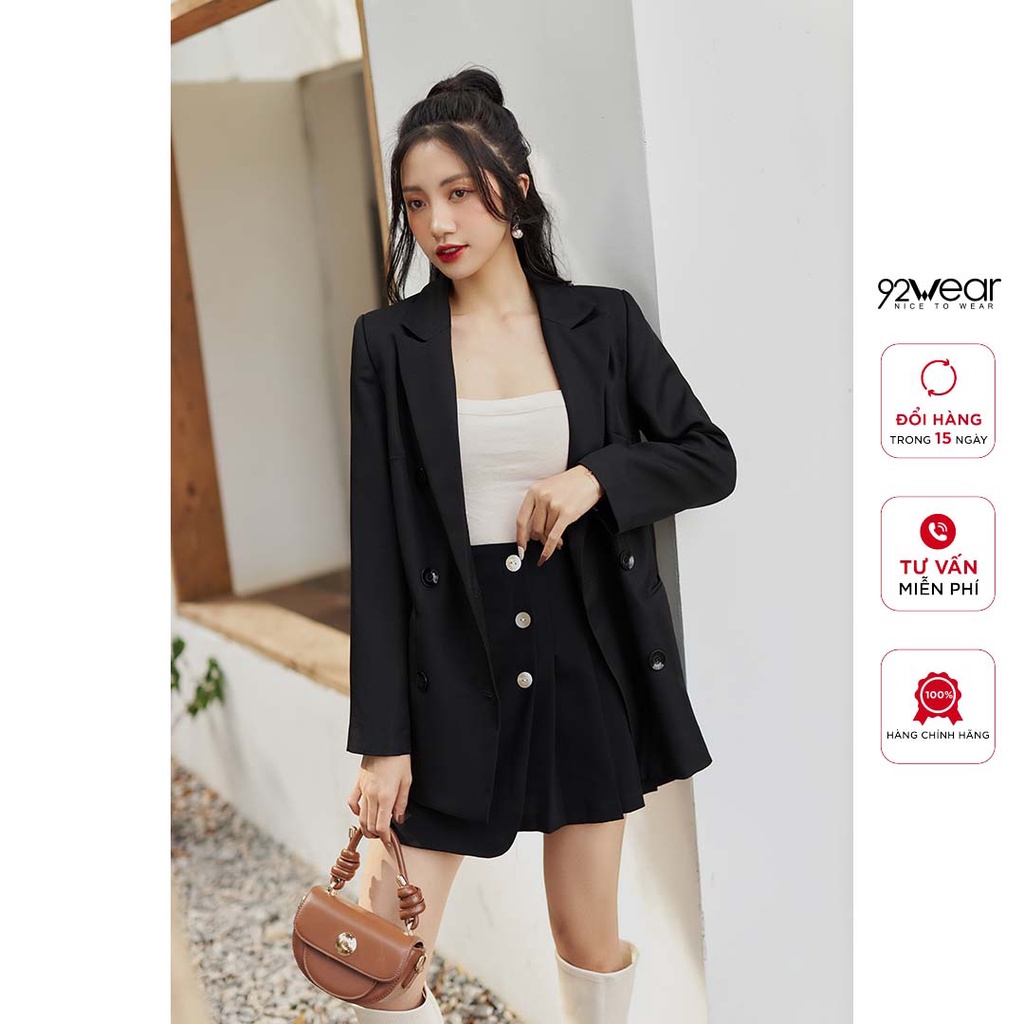 Áo vest blazer nữ 92WEAR dài tay hai hàng khuy trẻ trung hiện đại VBW1137