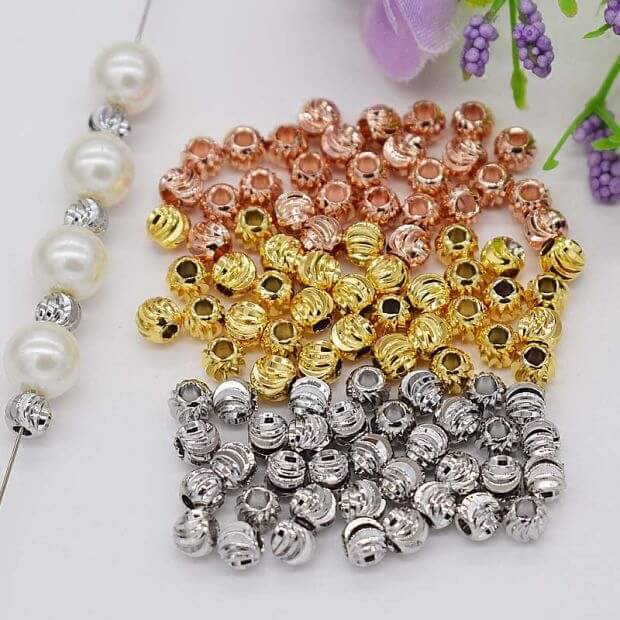 Phụ kiện trang sức  - 20 Viên Bi bạc 3mm tròn kiểu khía vằn phối hạt vòng cổ vòng tay