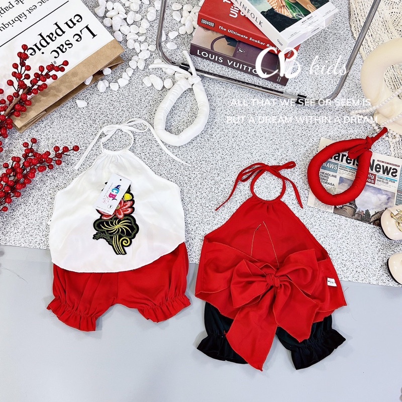 Set yếm hoa sen kèm vấn cho bé gái