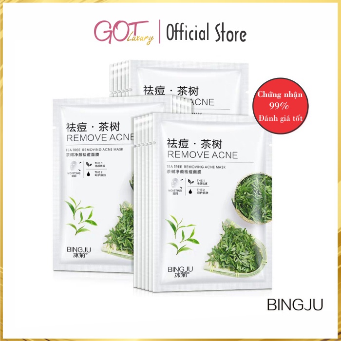 BINGJU – Mặt nạ tràm trà giảm mụn Teatree Removing Acne Mask mặt nạ trà xanh