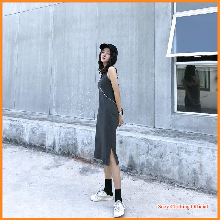 Váy Thun Cotton Cổ V Sát Nách Dáng Dài Ulzzang | BigBuy360 - bigbuy360.vn