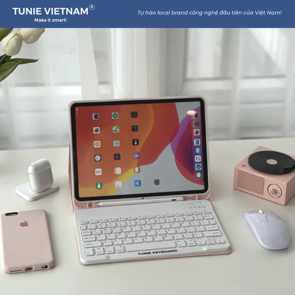 Bàn phím Bluetooth không dây kèm chuột dùng cho điện thoại, máy tính bảng, laptop