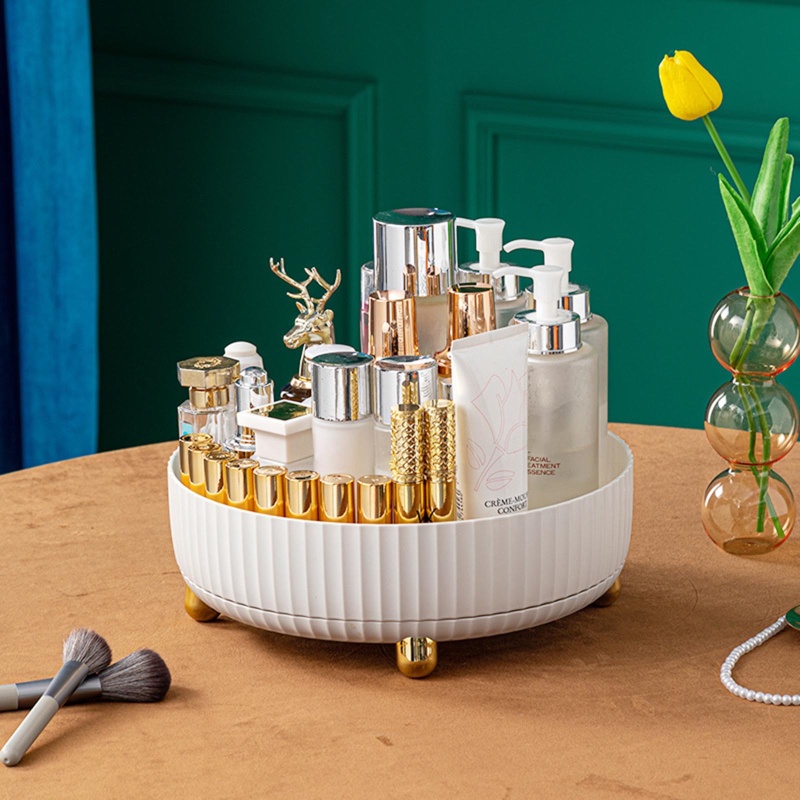 Khay Đựng Trái Cây / Mỹ Phẩm / Đồ Dùng Để Bàn Bằng Nhựa Bền Có Thể Xoay Được Đa Năng