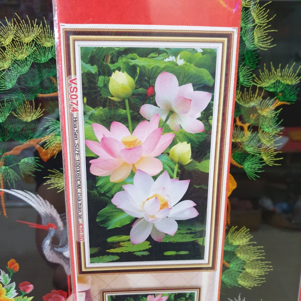 Tranh Đính Đá HOA SEN NGÁT HƯƠNG (ĐÁ ABC CAO CẤP). Kích Thước: 1m x 60cm