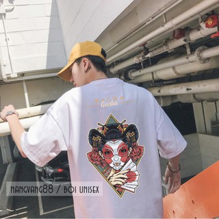 Áo thun tay lỡ unisex geisha múa quạt
