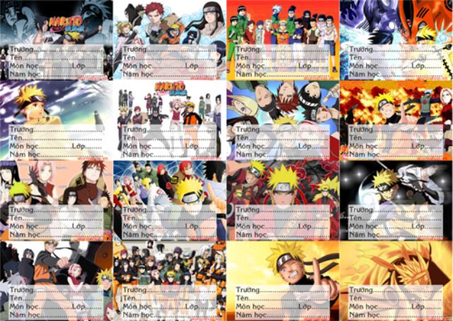 Nhãn vở anime NARUTO 1 tờ 16 nhãn vở ,giá 12k