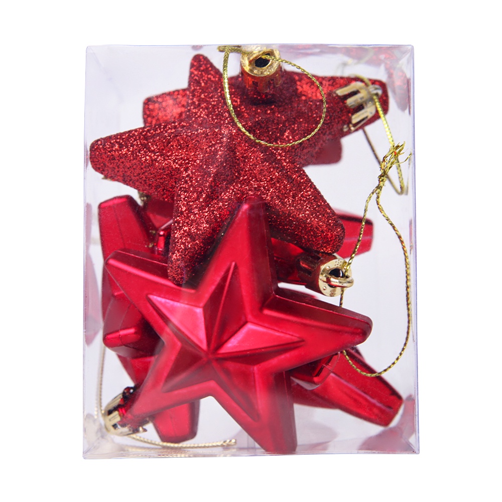 Set 6 ngôi sao năm cánh nhựa 7cm ba chiều dành cho trang trí Giáng Sinh