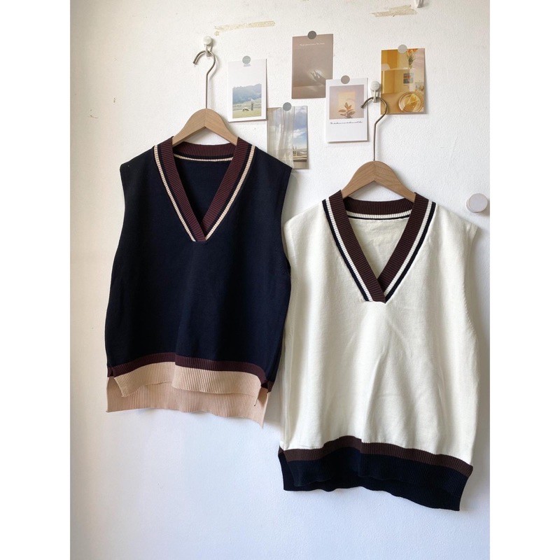 [Ảnh thật/Sẵn]Áo gile len viền xẻ vạt phong cách Ulzzang | BigBuy360 - bigbuy360.vn