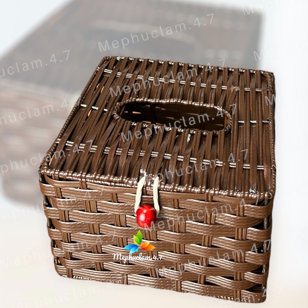 Hộp nhựa giả mây vuông size nhì đựng giấy ăn cho quán ăn, khách sạn, nhà nghỉ, hộ gia đình, quán cafe, văn phòng,...