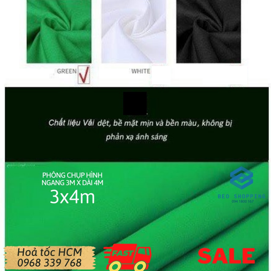 Phông vải xanh lá và màu trắng tách nền chất vải cotton cao cấp dùng để chụp hình, chụp sản phẩm, quay video cho studio