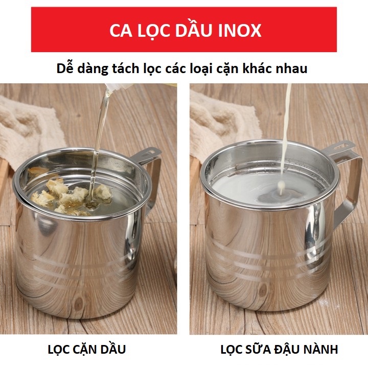 Ca lọc dầu ăn Inox 304 Cao Cấp Không Gỉ Dung Tích 1200ML Lọc Chất Cặn Trong Dầu Thừa, bình lọc dầu inox 304