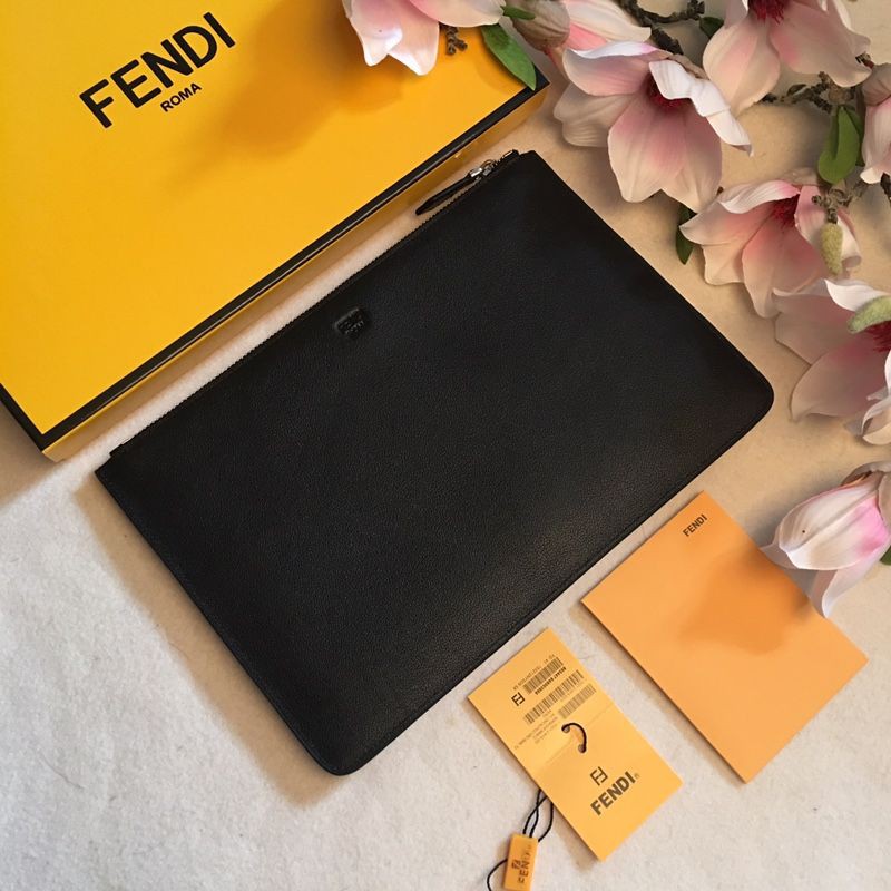 clutch cầm tay nam nữ da thật dáng dài kéo khóa họa tiết hình đôi mắt màu xám Fendi FD