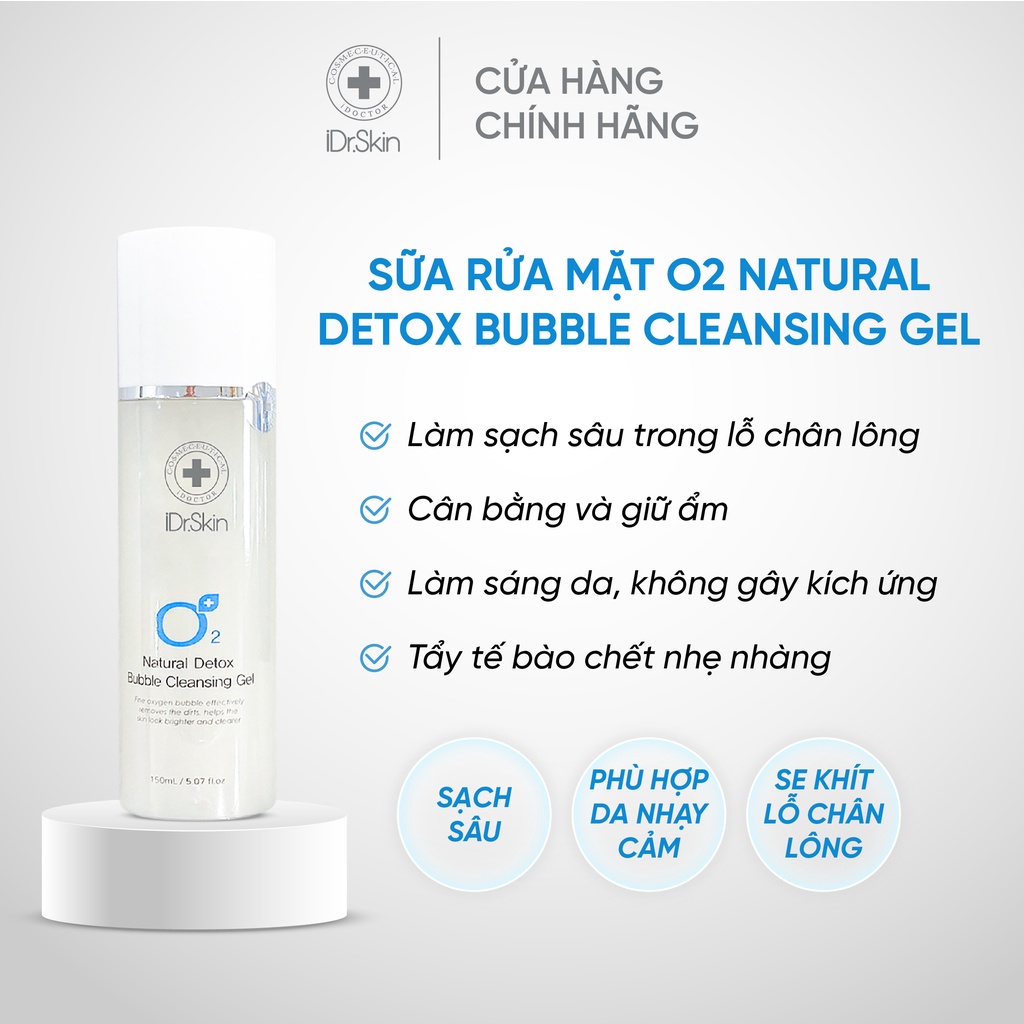 [MUA 1 TẶNG XỊT DƯỠNG] Sữa rửa mặt sáng da O2 Natural Detox Bubble Cleansing Gel iDr.Skin dưỡng ẩm bật tone da 120ml