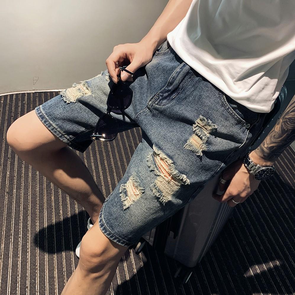 Quần Jeans Lửng 5 Điểm Rách Gối Thời Trang Dành Cho Nam