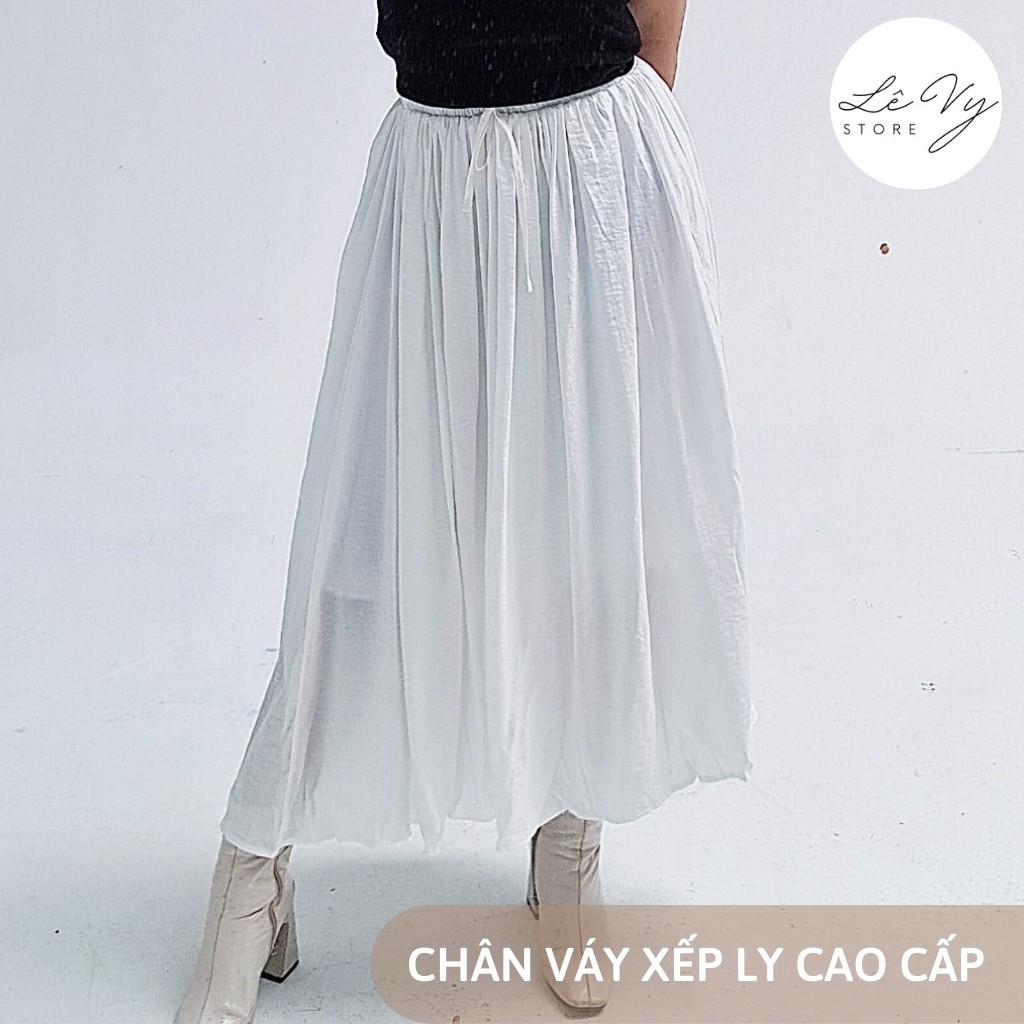 Chân Váy Dài Xếp Ly Cao Cấp, Chất Liệu Vải Tơ Óng Mượt, dáng suông Sang chảnh, Cá tính có lót đệm