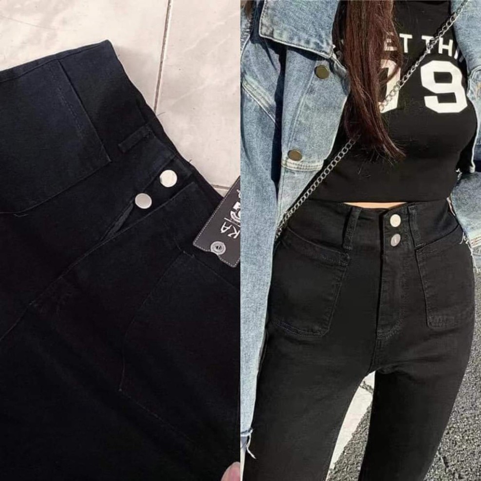 Quần jean bó ⚡️TÔN DÁNG ⚡️ Quần bò cạp cao thiết kế 2 khuy, vải loại 1 dày mịn | BigBuy360 - bigbuy360.vn