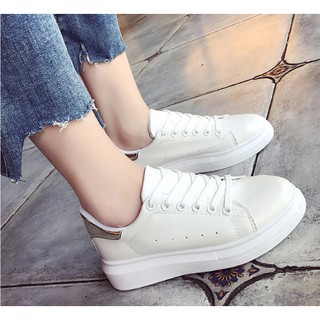 Giày thể thao nữ 💖FREE SHIP💖 Giày đế bằng da Pu mềm màu trắng viền vàng dễ phối đồ đi học đi chơi ôm chân dáng thon