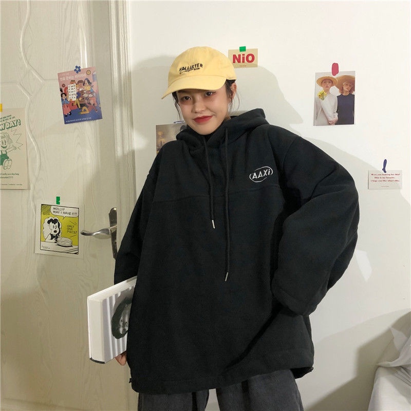 Áo hoodie COZOKC tay dài dáng rộng thêu chữ phong cách hiphop