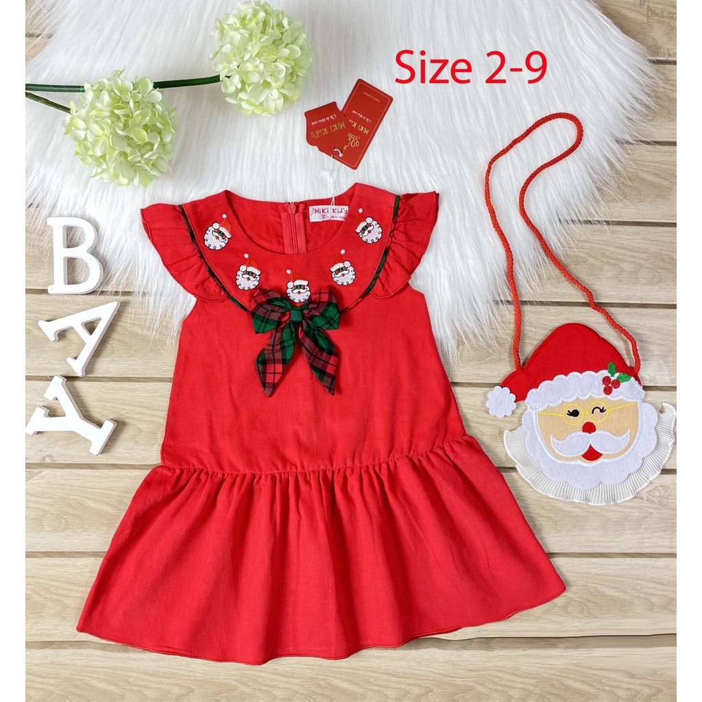 🍧🍧🍧 Váy đầm nhung tăm đỏ kèm túi Noel cho bé 🥰