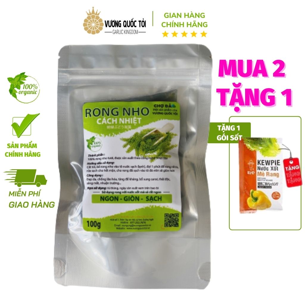 Rong Nho Cách Nhiệt - Vương Quốc Tỏi - Túi 100g nở ra 300g, Thực phẩm cho sức khoẻ