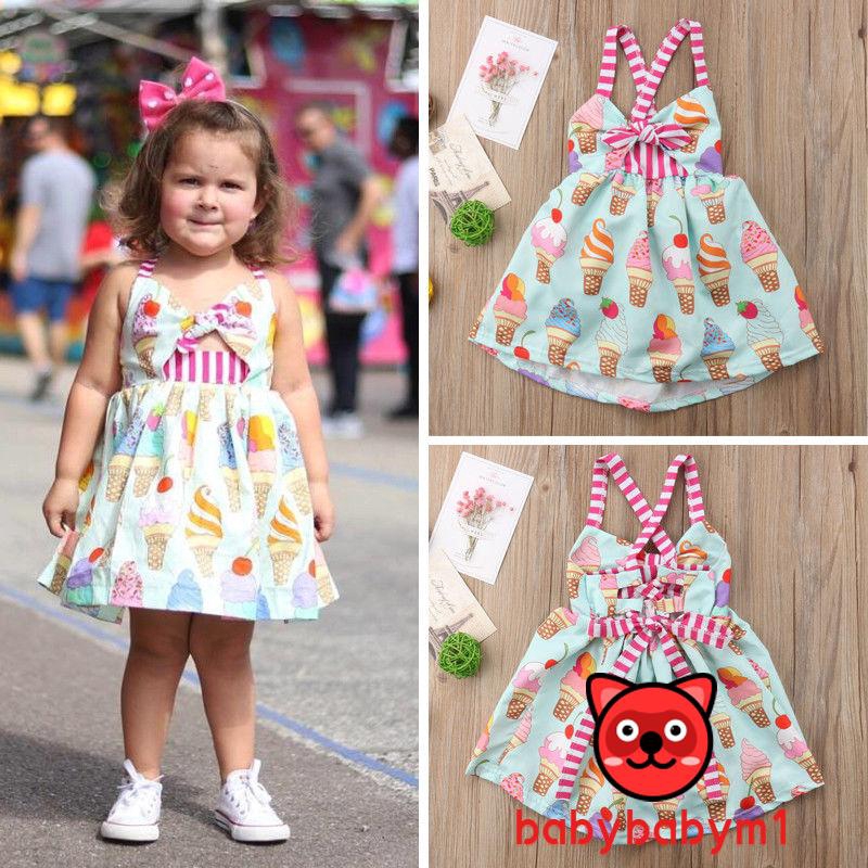S♆-Kids Baby Girls Strap Summer  Printed Dress