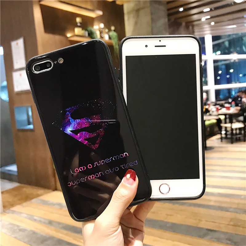 Ốp lưng đôi mặt lưng kính cường lực siêu anh hùng Captain và Superman 2 cho Iphone 6, 6plus, 7, 7plus, 8, 8plus, X