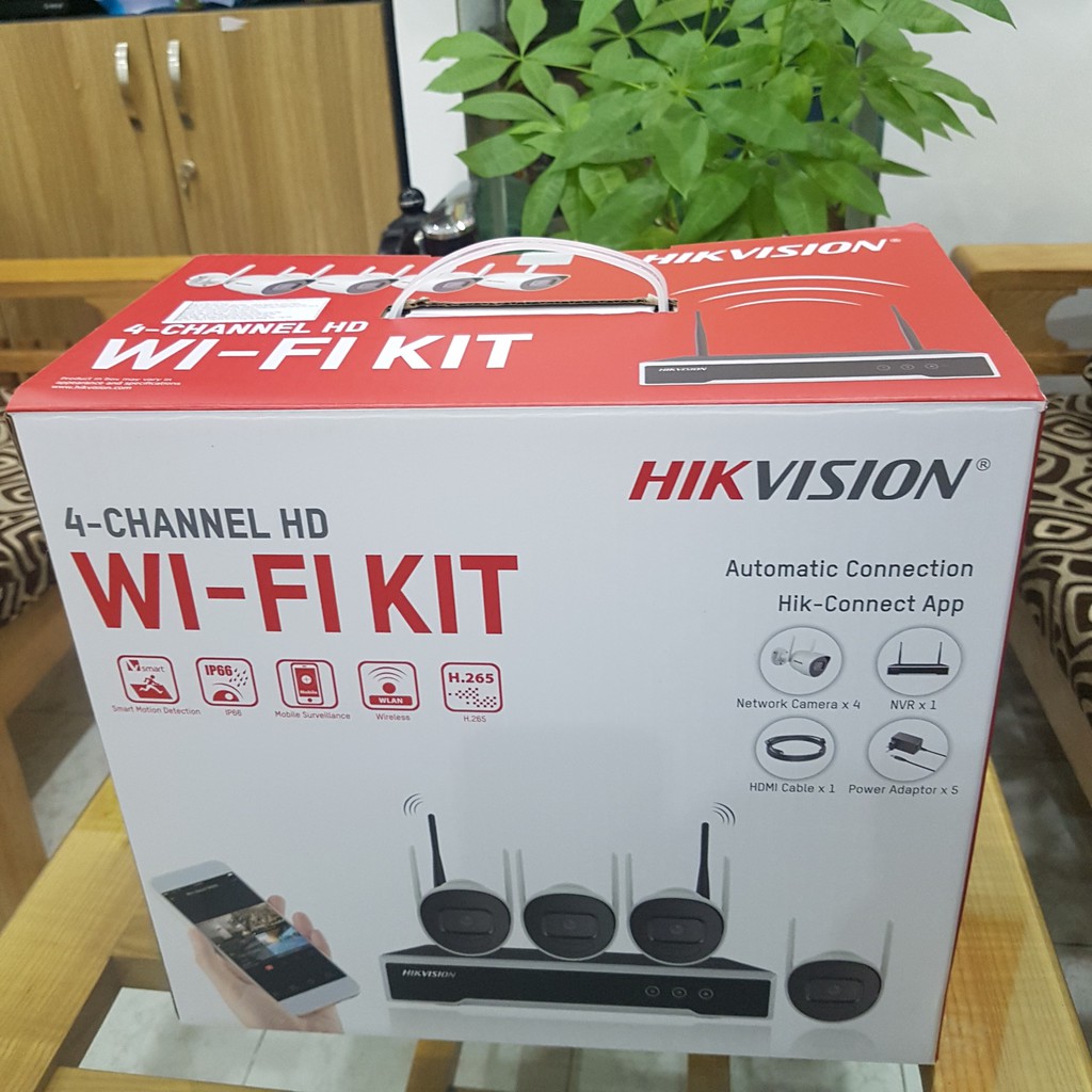 Bộ Kit HIKVISION NK42W0H(D) gồm 4 Camera IP Wifi 2MP và 1 đầu ghi Wifi Hàng chính hãng