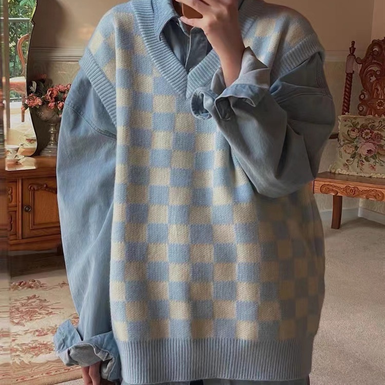 Áo Sweater dáng rộng kẻ sọc ca rô thời trang xuân thu dành cho nữ | BigBuy360 - bigbuy360.vn