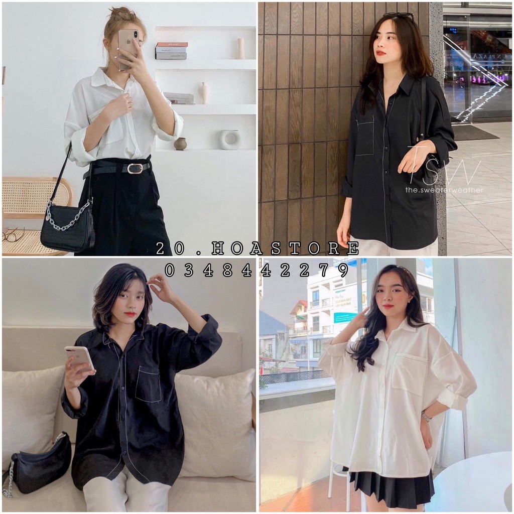 Áo Sơ Mi Lụa Chỉ Nổi Chạy Viền 🦋 Áo SơMi Nữ Dài Tay 2 Màu Ulzzang