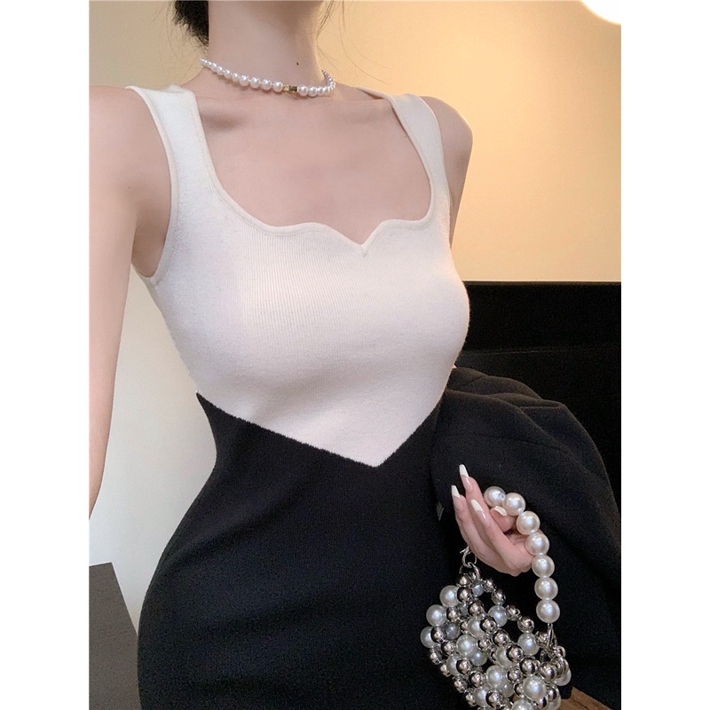 Autumn New Design High-end long-sleeved coat knitted suspender dress two-piece set