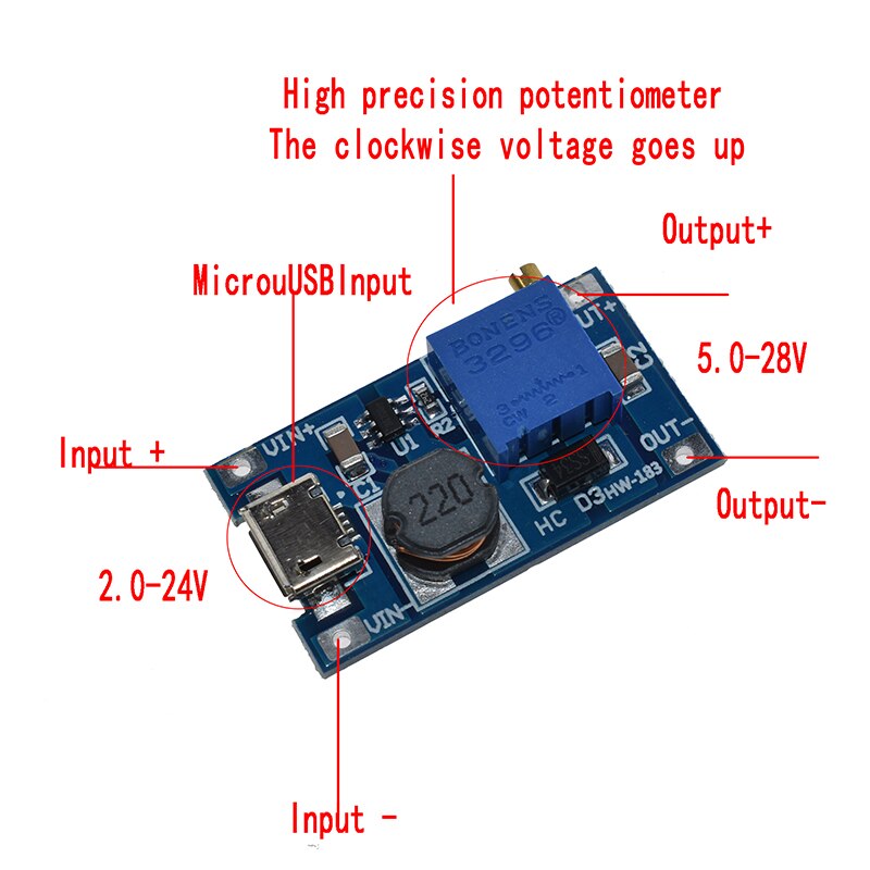 Mô Đun Tăng Áp Mt3608Dc-Dc Đầu Ra 2v-24v Sang 5v 9v 12v 28v Cho Arduino