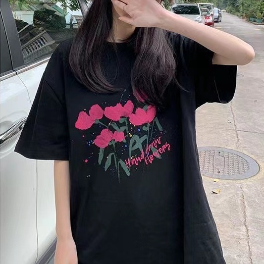 Áo thun SUXI tay ngắn dáng rộng in họa tiết phong cách Hàn Quốc thời trang dành cho nữ