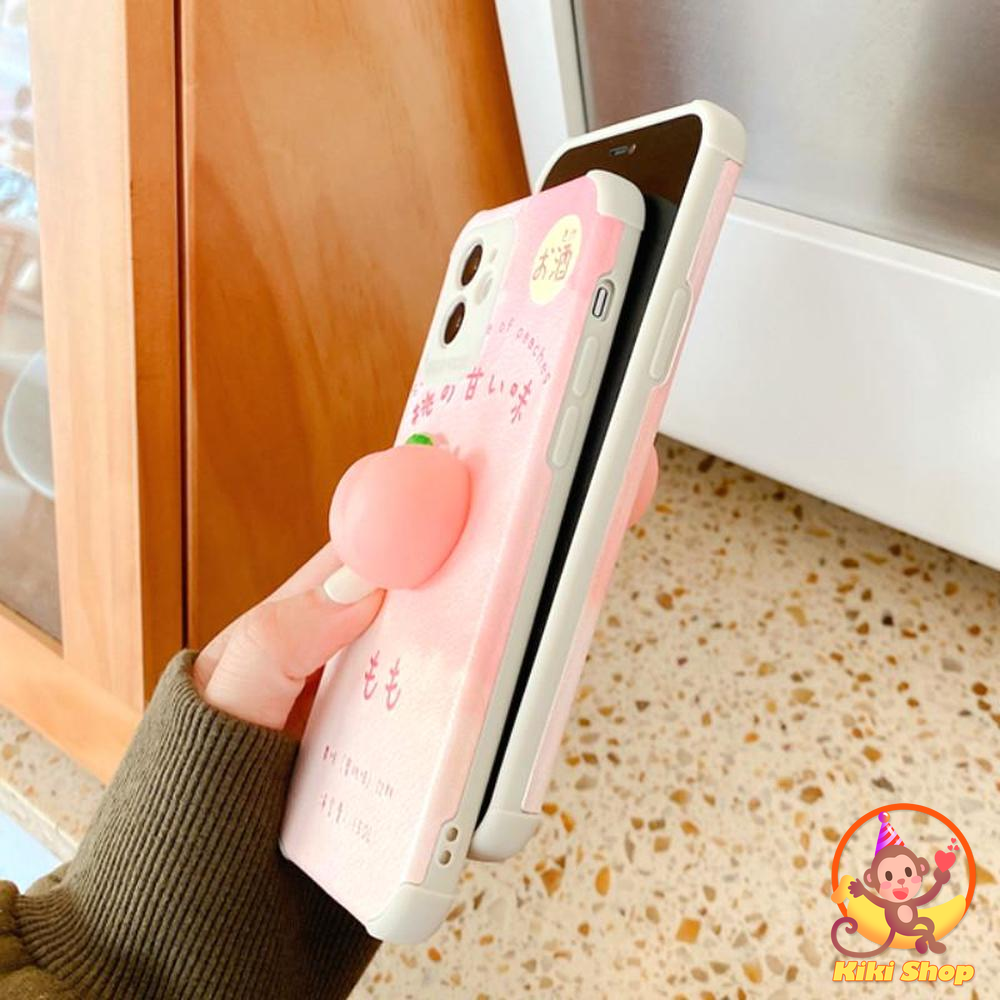 3D Pink Peach Decompression Phone Case for IPhone 12 11 Pro Max X XS Max XR 8 7 Plus Faux Leather Reliefs Soft TPU Cover