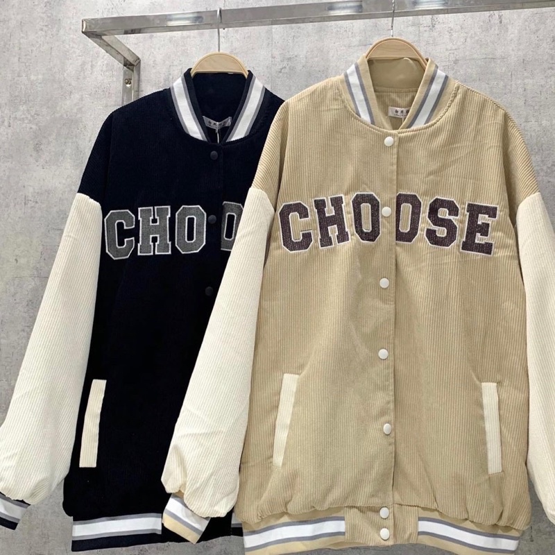 ÁO KHOÁC BOMBER NHUNG THÊU CHỮ CHOOSE HÀNG 2 LỚP FORM NAM NỮ BAO NGẦU