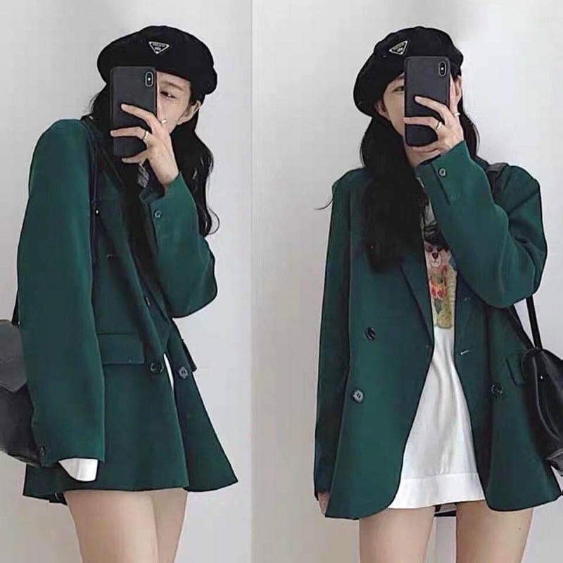 [ RẺ VÔ ĐỊCH]Áo blazer dài tay màu Xanh hottrend