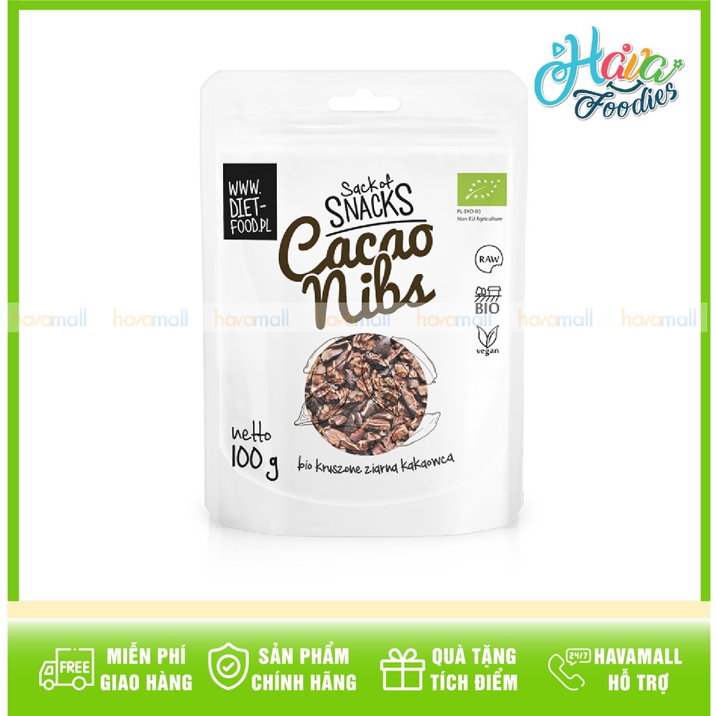 [HÀNG CHÍNH HÃNG] Hạt Cacao Ngòi Hữu Cơ Diet Food 100gr – Organic Cacao Nibs