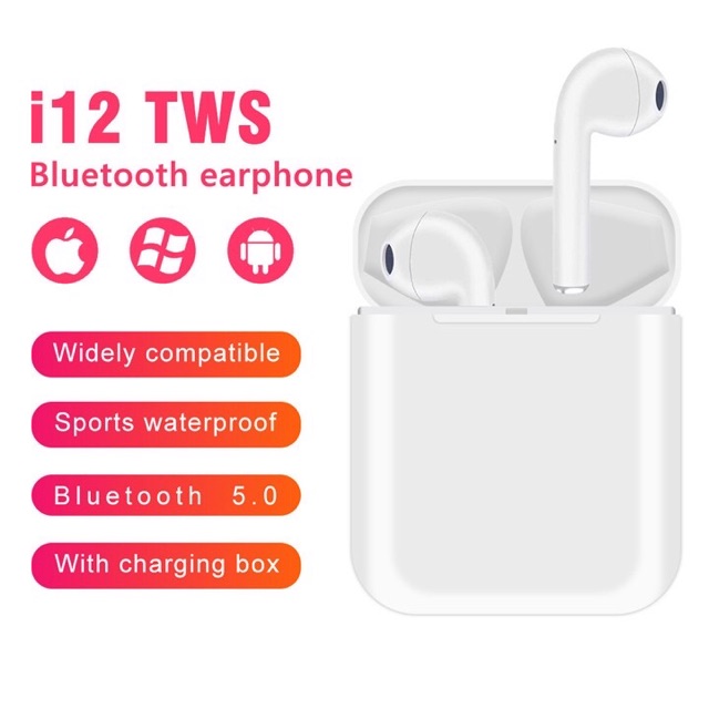 Tai nghe bluetooth 5.0 i12 chính hãng TWS cảm ứng không dây bảo hành uy tín