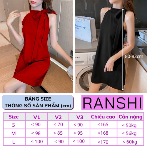 Váy Cổ Yếm Không Tay RANSHI Đầm Suông Thắt Nơ Lệch Siêu Sang Đi Làm Dự Tiệc Cho Nữ Màu Đen Và Đỏ- RBD012