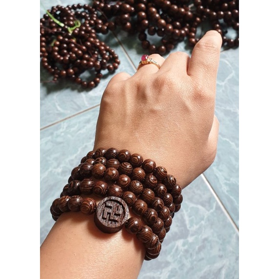 Vòng, tràng gỗ mun đuôi charm chữ Vạn  6ly, 7ly, 8ly