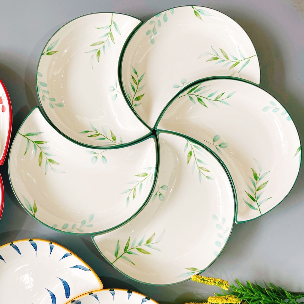 Bộ bát đĩa decor gốm sứ siêu đẹp sét mặt trăng 5 cánh