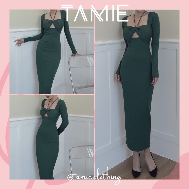 ARIEL DRESS Đầm Body Tay Dài Khoét Nhún Ngực tamieclothing | BigBuy360 - bigbuy360.vn