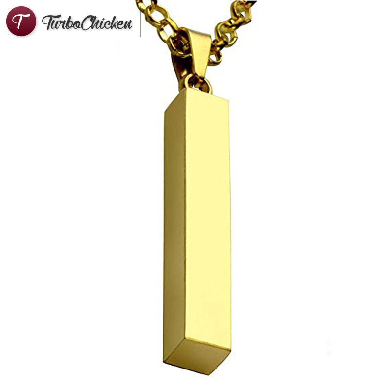 ☞Đồ trang sức☜ Women Men Stainless Steel Smooth Cuboid Pendant Necklace Personality