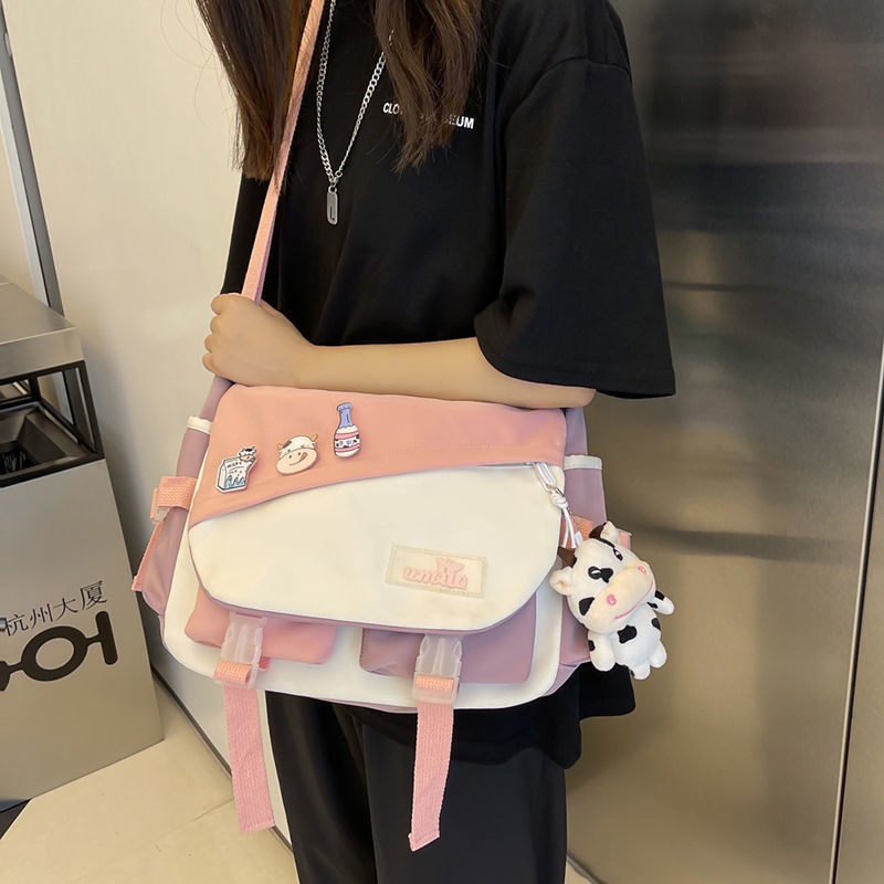 Túi Đeo Chéo Cỡ Lớn Màu Sắc Tương Phản Phong Cách Nhật Bản