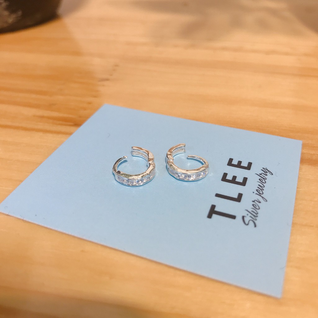 Khuyên tai bạc nữ TLEE tròn đá mini size 0,8cm đường kính TleeJeewelry B0326