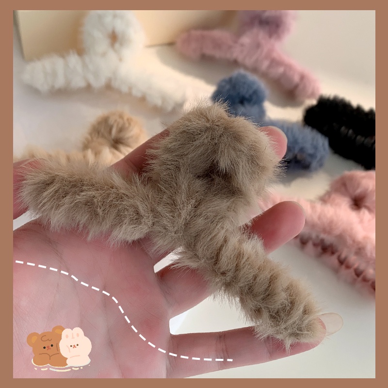 Kẹp tóc hình vuốt cá mập lớn bằng vải lông phong cách thời trang thu đông cho nữ