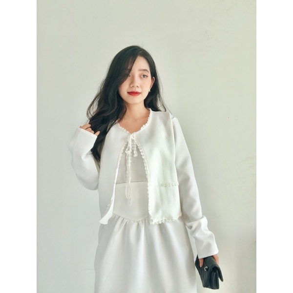 [THIẾT KẾ CAO CẤP] Set dạ 3 món trắng tiểu thư,Set dạ tweed tinh khôi trẻ trung Tết 2022 Ảnh thật | BigBuy360 - bigbuy360.vn