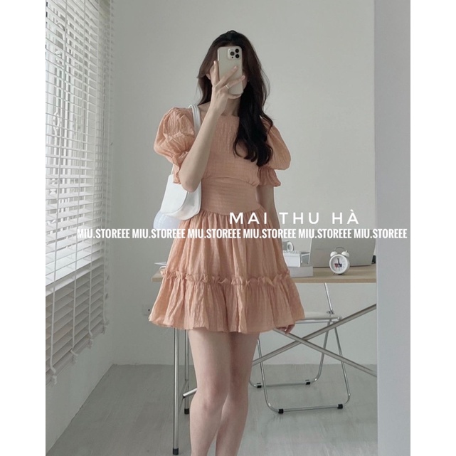 VÁY TRƠN TAY CHUN BỒNG CUTOUT EO DÂY NGANG LƯNG ĐŨI XỐP XINHH VXTBKE